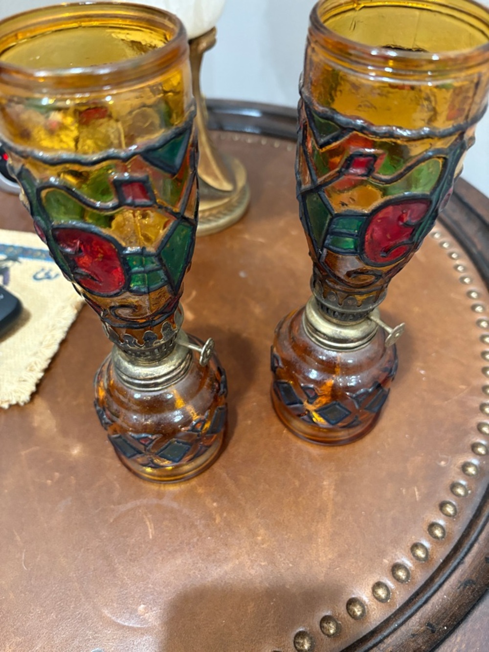 Amber Stained Glass-Style Decorative Votive Pair
